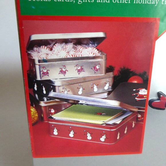 NEW CHRISTMAS SNOWMAN HOLIDAY KEEPSAKE STORAGE TIN BOX CONTAINER STORE - Picture 2 of 9